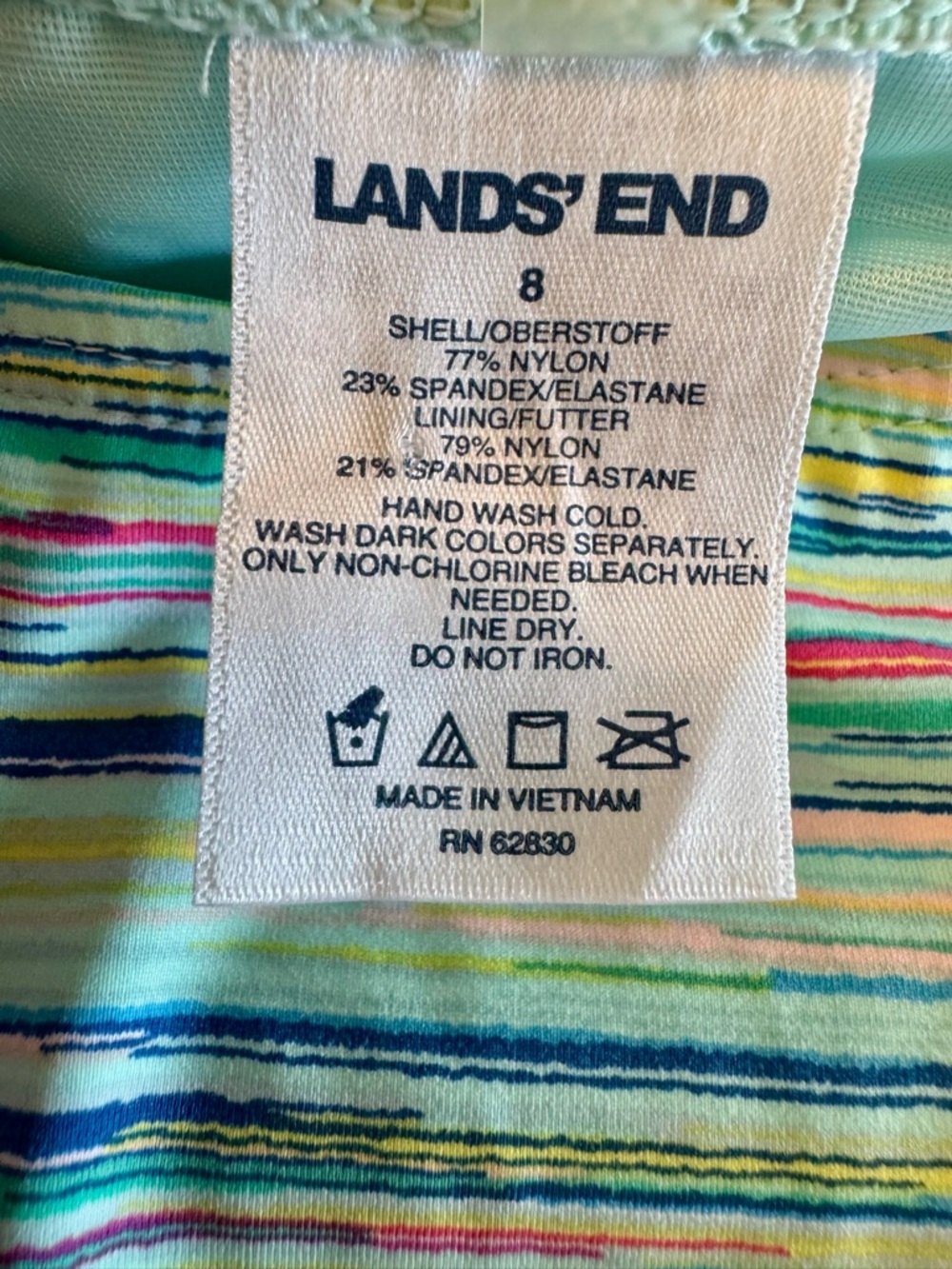 Lands' End Striped Turquoise Multicolor Sleeveless Swim Tank Size 8 - Picture 5 of 7